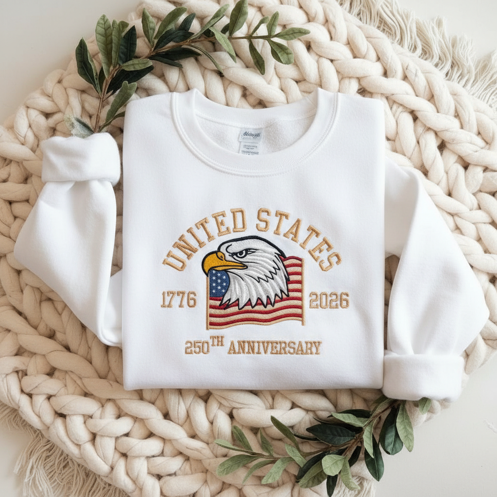 Embroidered American 250th Anniversary Sweatshirt – USA 250 Shirt | Independence Day USA 1776 Flag Sweatshirt