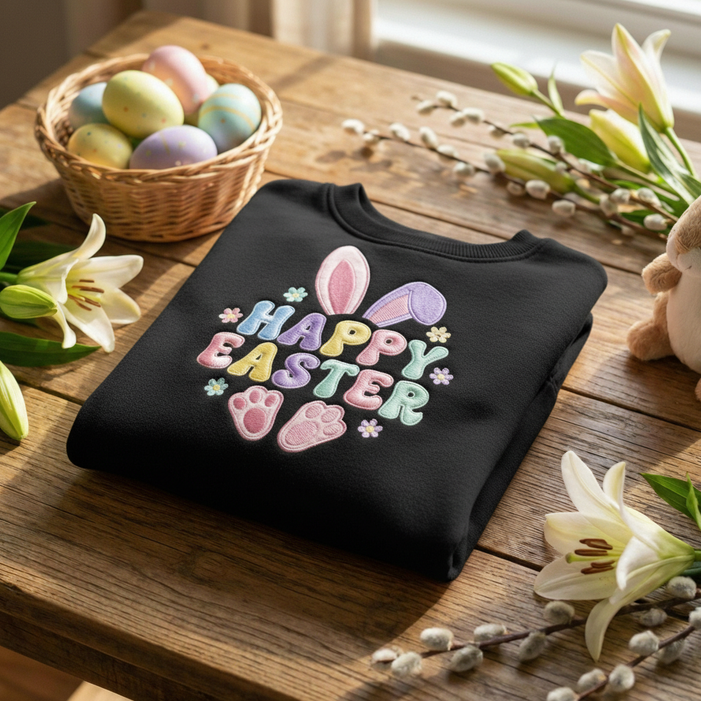 Embroidered Happy Easter Day, Toddler Cozy Bunny Sweatshirt