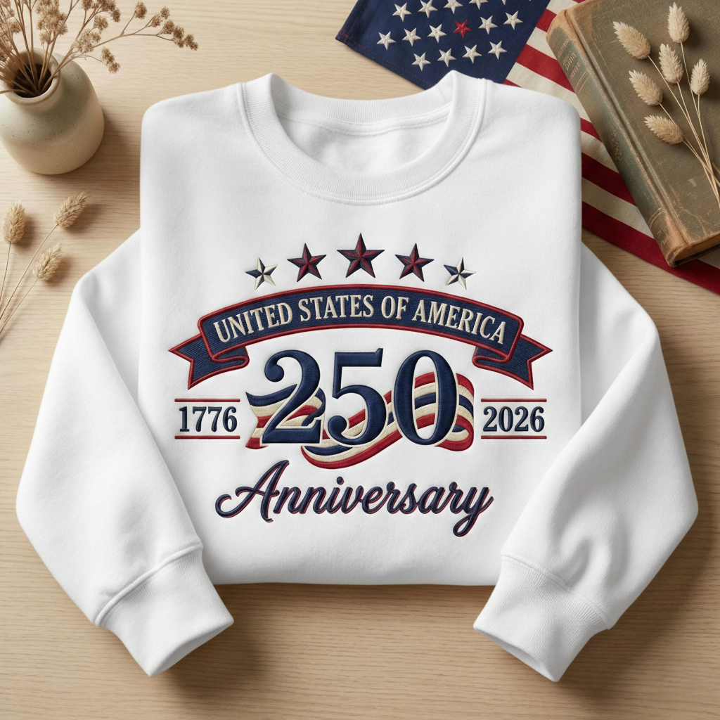 USA 250th Anniversary Embroidered Sweatshirt, America 1776–2026 Crewneck, Patriotic Fourth of July Shirt