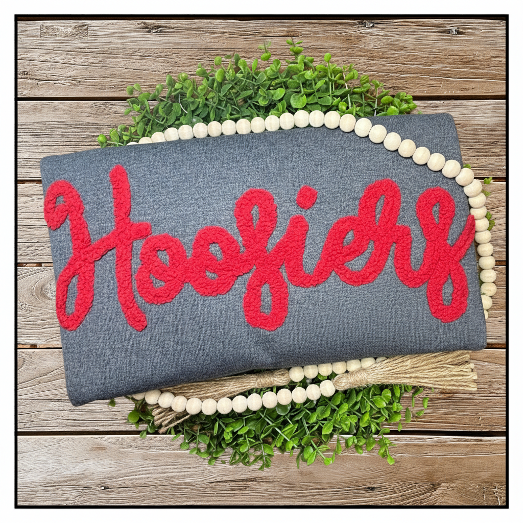 Yarn Embroidered Hoosiers Sweatshirt | Indiana Game Day Crewneck Pullover | Hoosiers Spirit Shirt | Adult & Youth Sizes