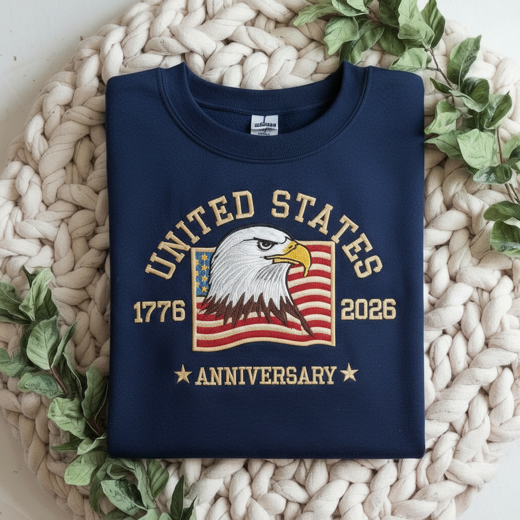 Embroidered American 250th Anniversary Sweatshirt – USA 250 Shirt | Independence Day USA 1776 Flag Sweatshirt