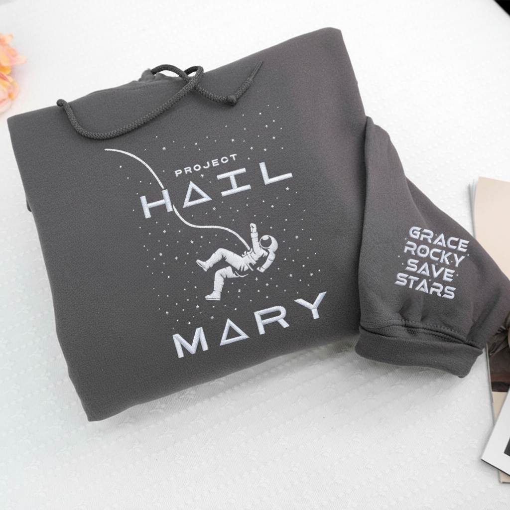 Embroidered Project Hail Mary Rocky Astronaut Space Sweatshirt, Project Hail Mary Inspired Graphic Tee, Cute Astronomy Gift for Her