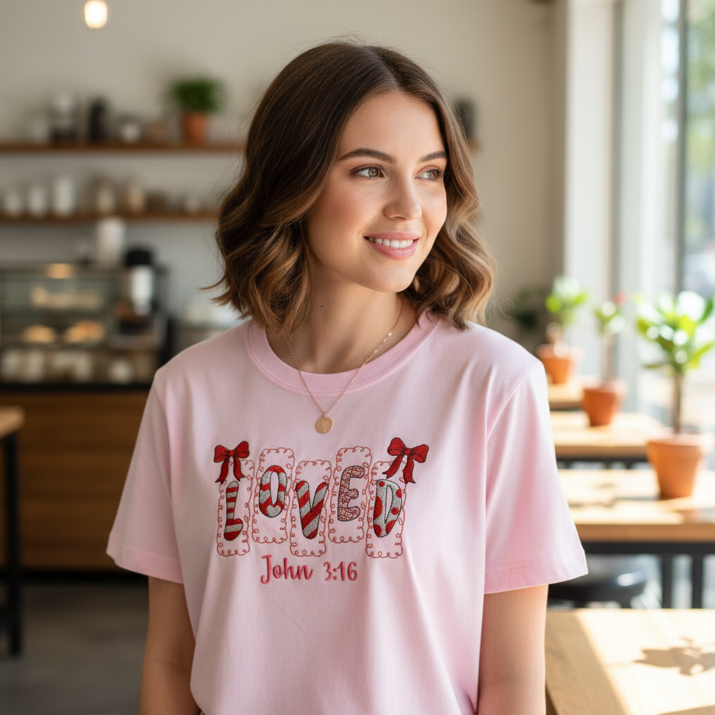 Loved John 3:16 Embroidery Sweatshirt, Jesus Christian Valentine Gift