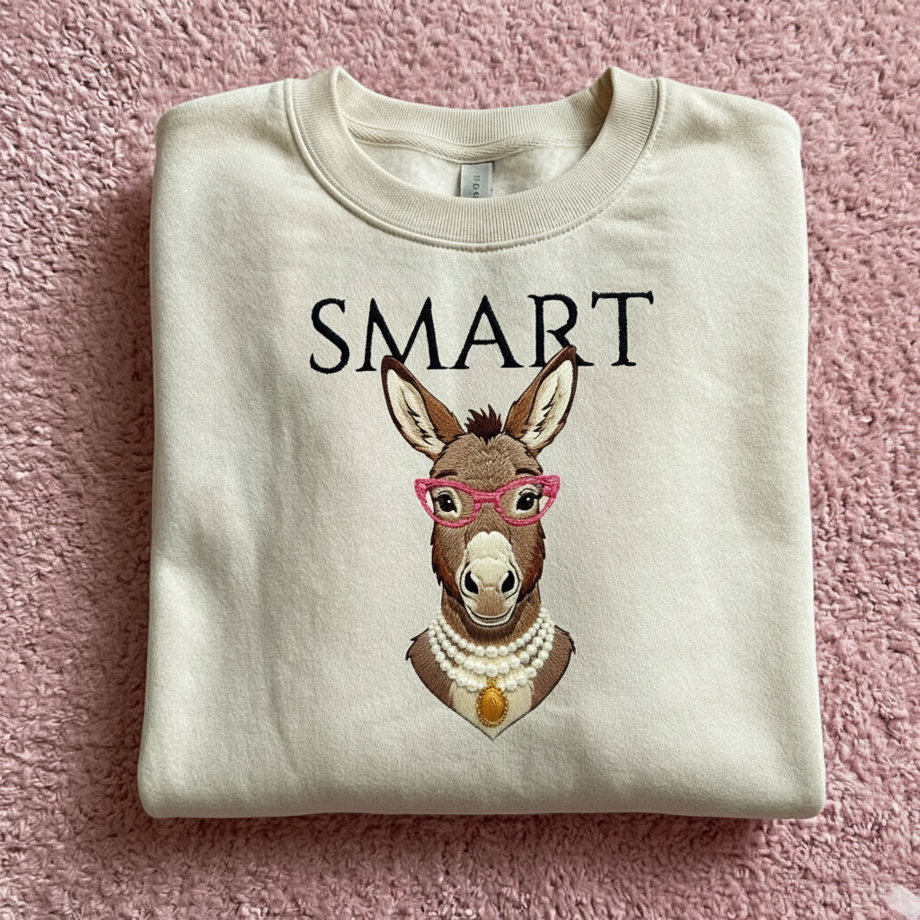 Smart Donkey Embroidered Shirt, Funny Smart Ass Sweatshirt, Cute Animal Meme Tee