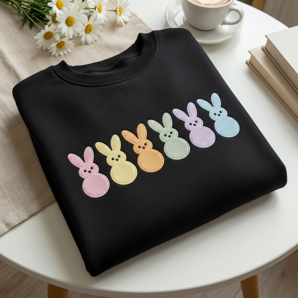 Easter Bunny Peeps Embroidered Sweatshirt, Easter Shirt, Cute Easter Gift, Womens Peeps Shirt, Happy Easter Bunny Shirt, Cute Bunny Shirt