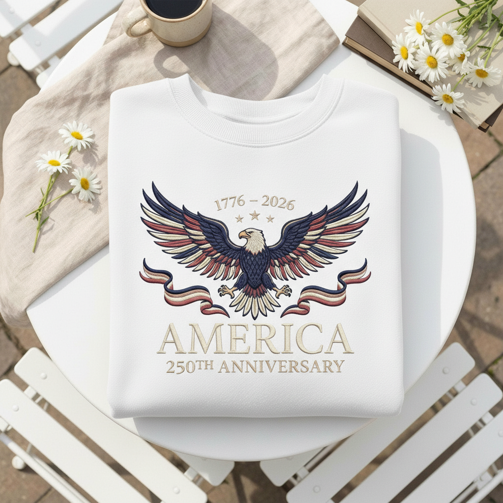 Embroidered Patriotic Sweatshirt, Bald Eagle, 250th Anniversary