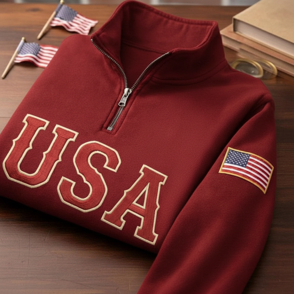 USA Hockey Quarter-Zip Embroidered Sweatshirt, Vintage Champions 2026, Semiquincentennial Tee, Retro Flag In Sleeve Shirt, USA Pride Gift