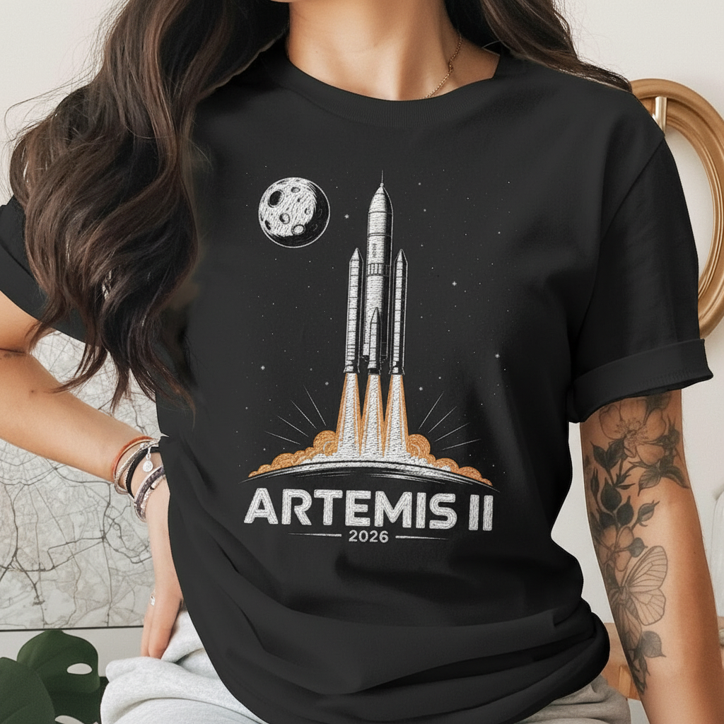 Artemis 2 Embroidered Shirt, NASA Moon Mission Tee, Space Exploration Graphic, Rocket Launch Apparel, Unisex Gift