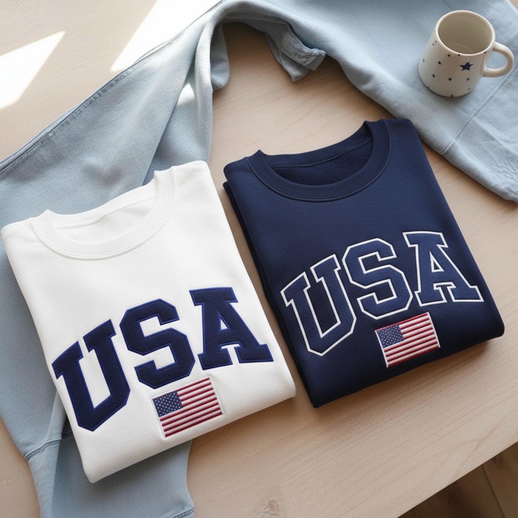 Embroidered America Sweatshirt, USA Shirt, 4th Of July T-Shirt