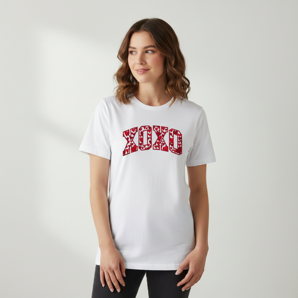 Valentine’s Day XOXO Embroidered Sweatshirt, Hearts Embroidery Crewneck, Romantic Love Gift