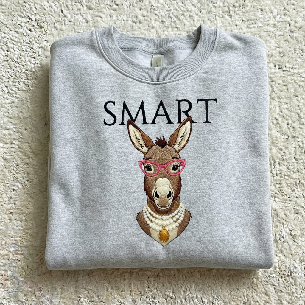 Smart Donkey Embroidered Shirt, Funny Smart Ass Sweatshirt, Cute Animal Meme Tee