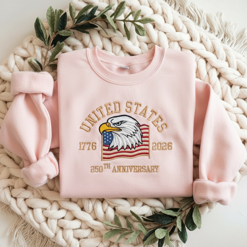 Embroidered American 250th Anniversary Sweatshirt – USA 250 Shirt | Independence Day USA 1776 Flag Sweatshirt