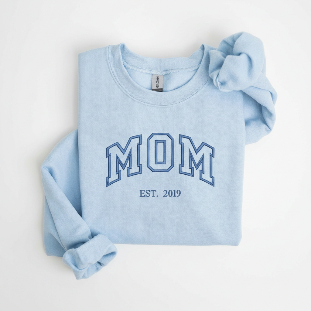 Custom Embroidered Sweatshirt, Personalized Name on Sleeve with Heart, Sweater with Date, Grandma Gift for New Mom, Meaningful Christmas Gift