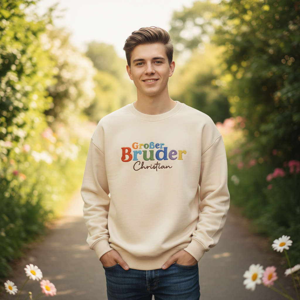 Personalized Big Brother Shirt for Kids, “Großer Bruder” Embroidered T-Shirt & Sweatshirt, Custom Name Gift for Boys, Sibling Announcement