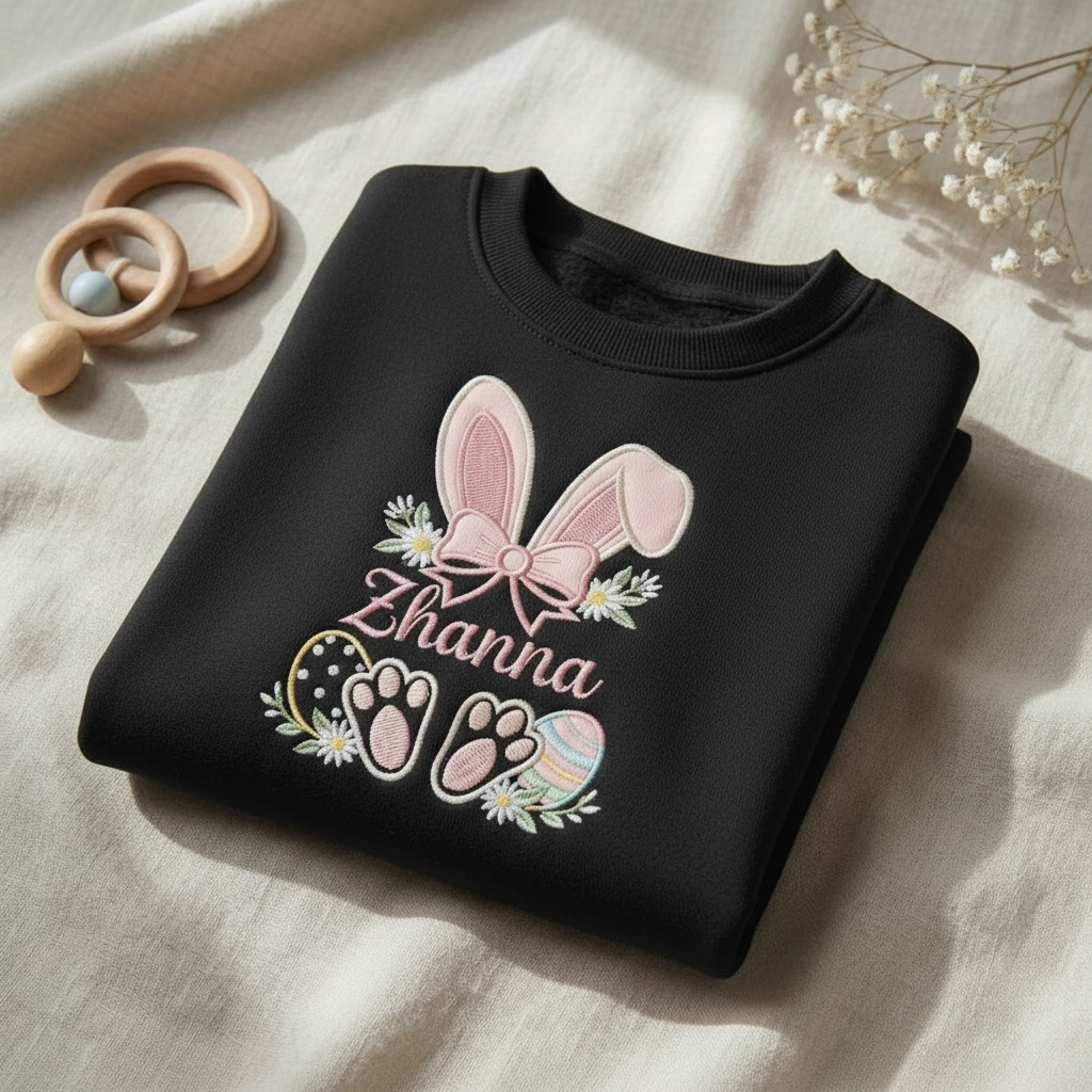 Embroidered Rabbit Easter Day, Toddler Cozy Bunny Sweatshirt, New Mini Gift