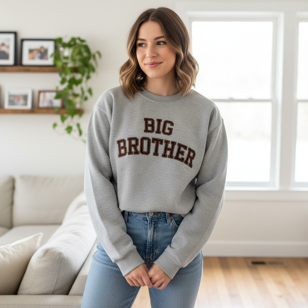 Embroidered Big Brother Sweatshirt, Personalized Baby & Kids Top, Sage Green Kids Sweatshirt, Custom Name Baby Gift