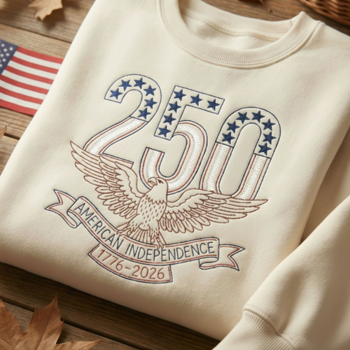 250th American Independence Embroidery Sweatshirt – USA Eagle Patriotic Design | 1776–2026 Commemorative Crewneck