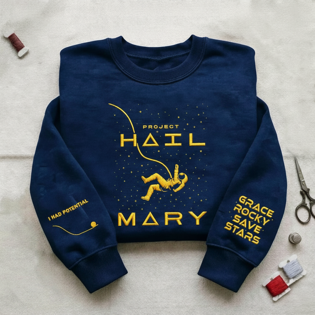 Embroidered Project Hail Mary Rocky Astronaut Space Sweatshirt, Project Hail Mary Inspired Graphic Tee, Cute Astronomy Gift for Her