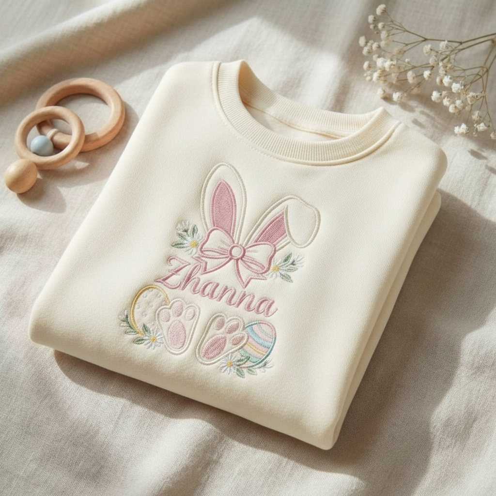Embroidered Rabbit Easter Day, Toddler Cozy Bunny Sweatshirt, New Mini Gift