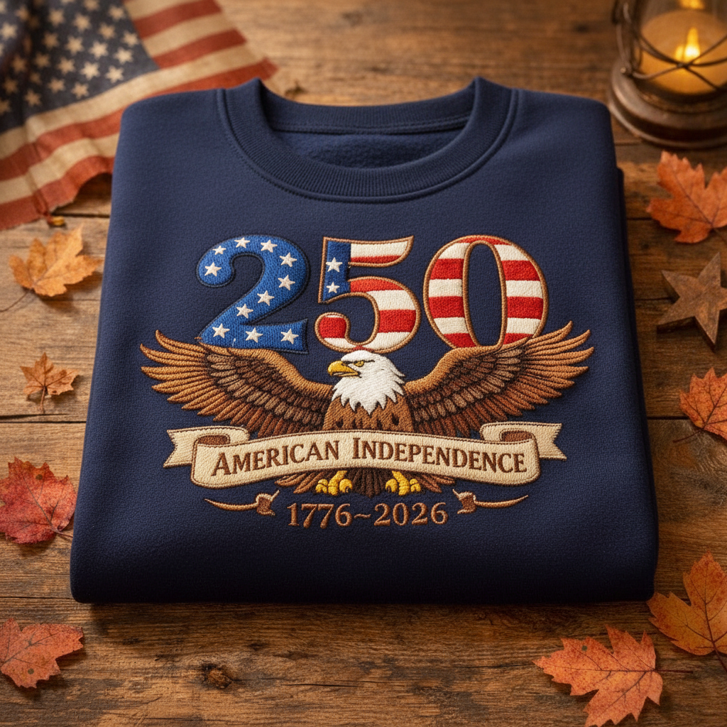 Embroidered 250 Years American Independence Shirt, Patriotic Eagle 1776-2026 Sweatshirt, USA 250th Anniversary Vintage Fourth of July Gift