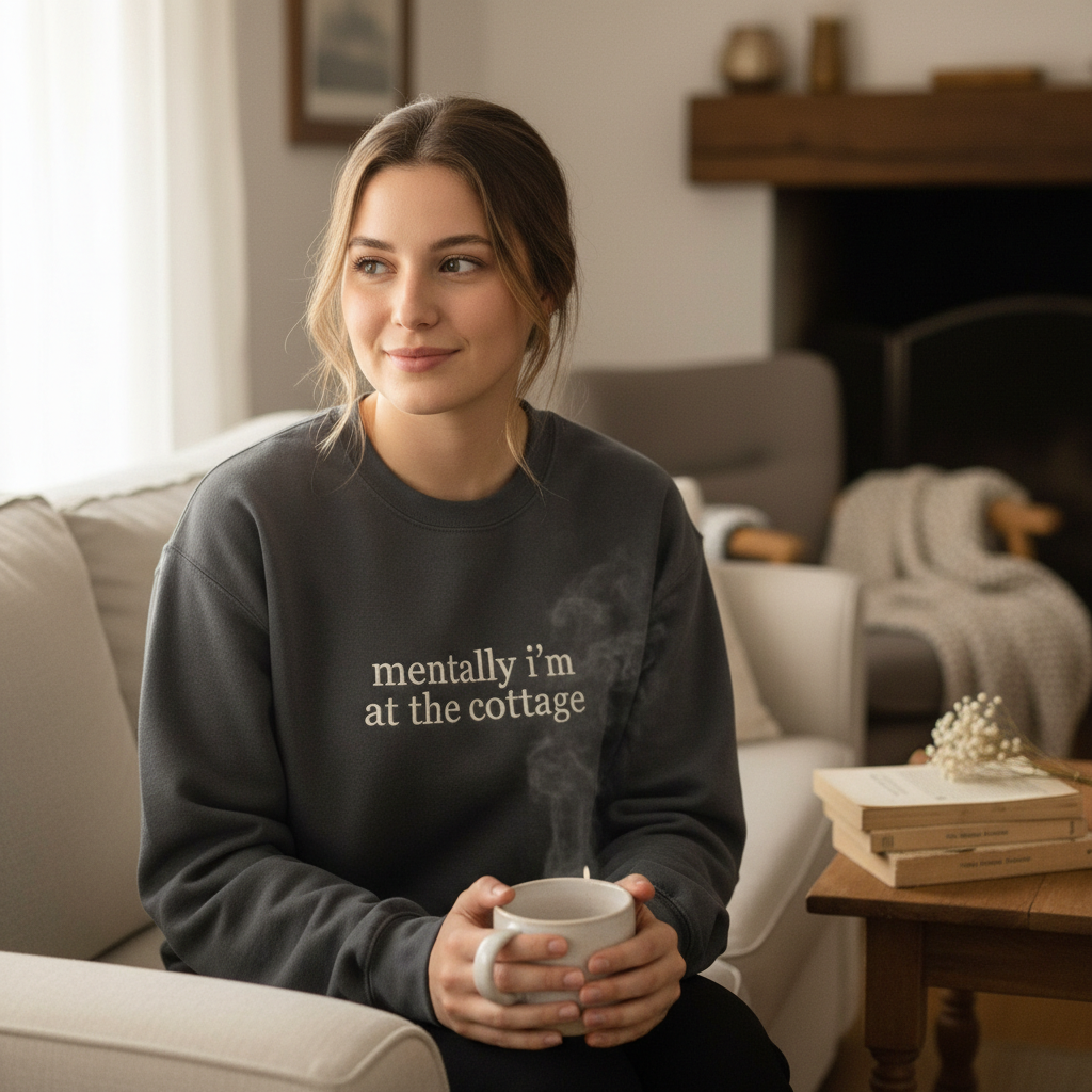 Embroidered “Mentally I’m At The Cottage” Sweatshirt – Hockey Romance LGBT Crewneck, Heated Rivalry Movie Shirt, Hockey Fan Gift