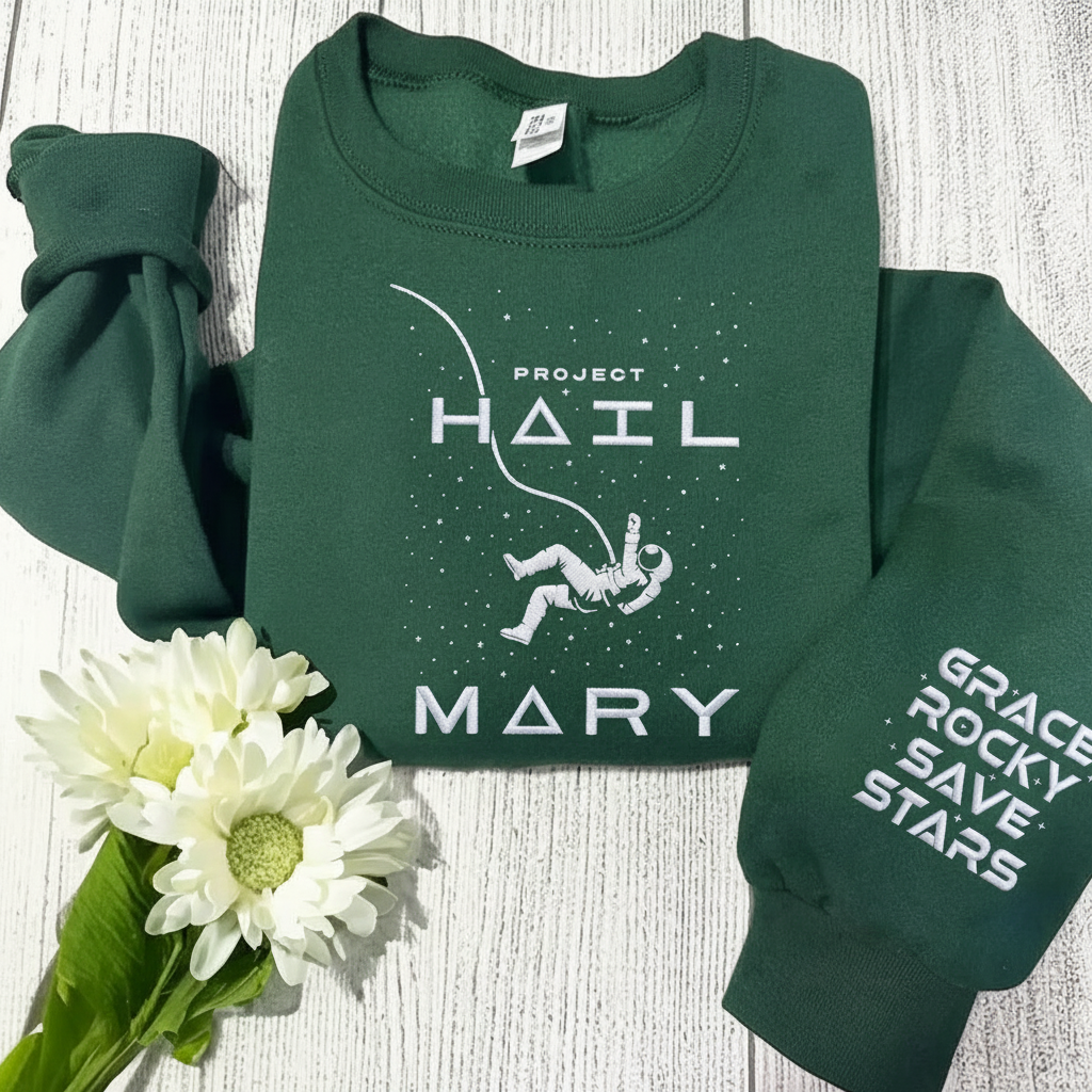 Embroidered Project Hail Mary Rocky Astronaut Space Sweatshirt, Project Hail Mary Inspired Graphic Tee, Cute Astronomy Gift for Her