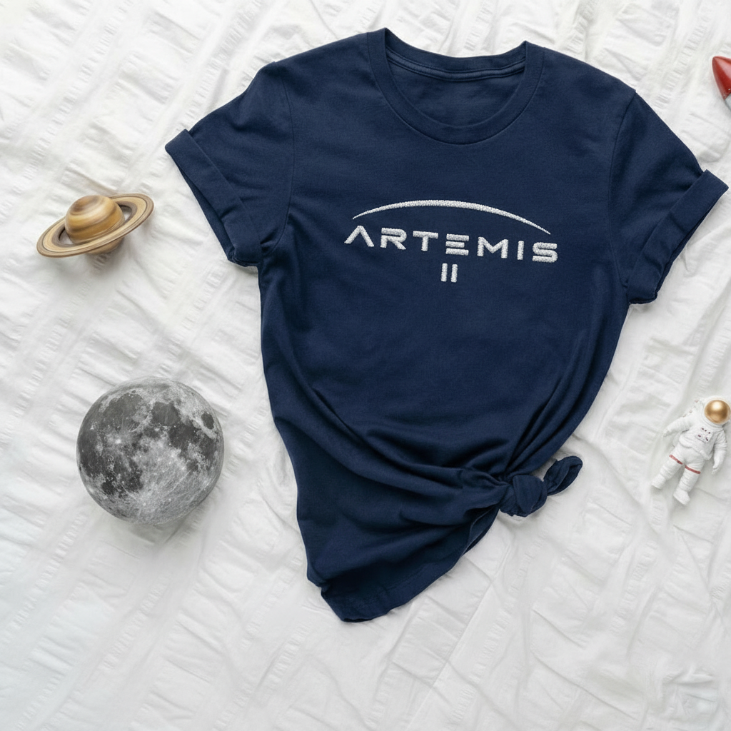Artemis II Moon Mission Embroidered T-Shirt, NASA Space Program Tee, Rocket Launch Embroidery Shirt, Astronomy Gift