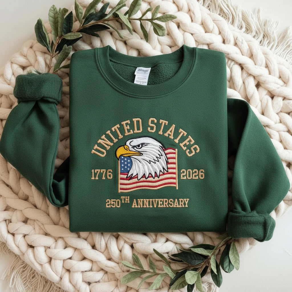 Embroidered American 250th Anniversary Sweatshirt – USA 250 Shirt | Independence Day USA 1776 Flag Sweatshirt