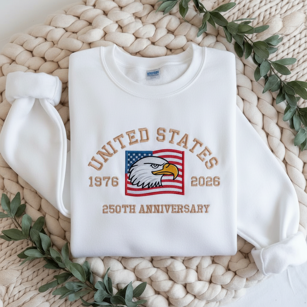 Embroidered American 250th Anniversary Sweatshirt – USA 250 Shirt | Independence Day USA 1776 Flag Sweatshirt