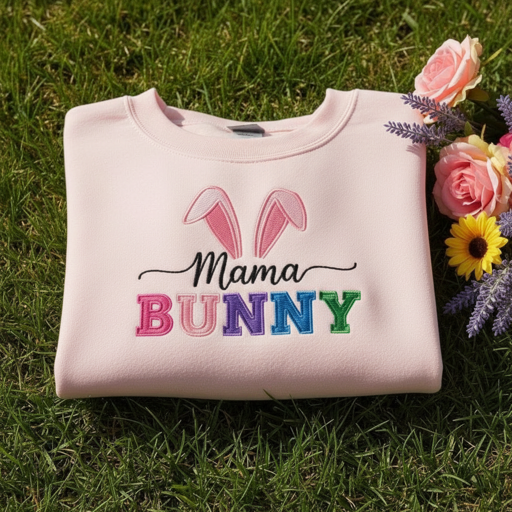 Embroidered Mama Bunny Sweatshirt, Easter Mommy Crewneck, Easter Gift for Her