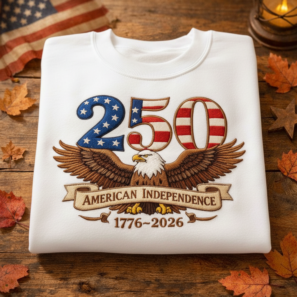 Embroidered 250 Years American Independence Shirt, Patriotic Eagle 1776-2026 Sweatshirt, USA 250th Anniversary Vintage Fourth of July Gift