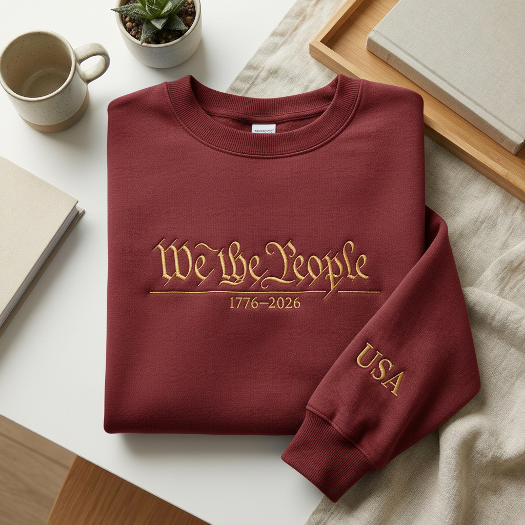 We the People 1776-2026 Embroidered Sweatshirt, US Constitution Bicentennial Shirt, Patriotic Freedom Hoodie, America History Tee