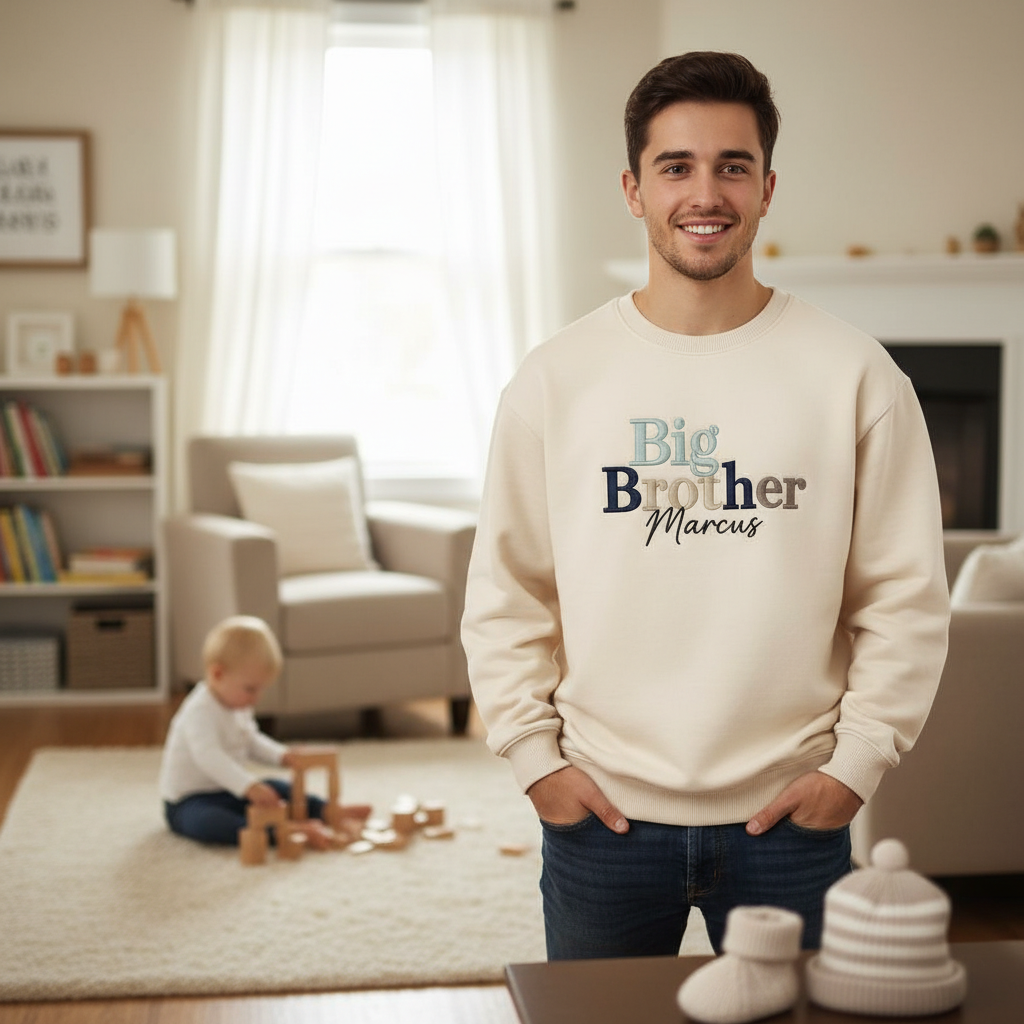Big Brother Embroidered Toddler Sweatshirt, Personalized Name Kids Shirt, Sibling Pregnancy Reveal Outfit, Baby Shower Gift