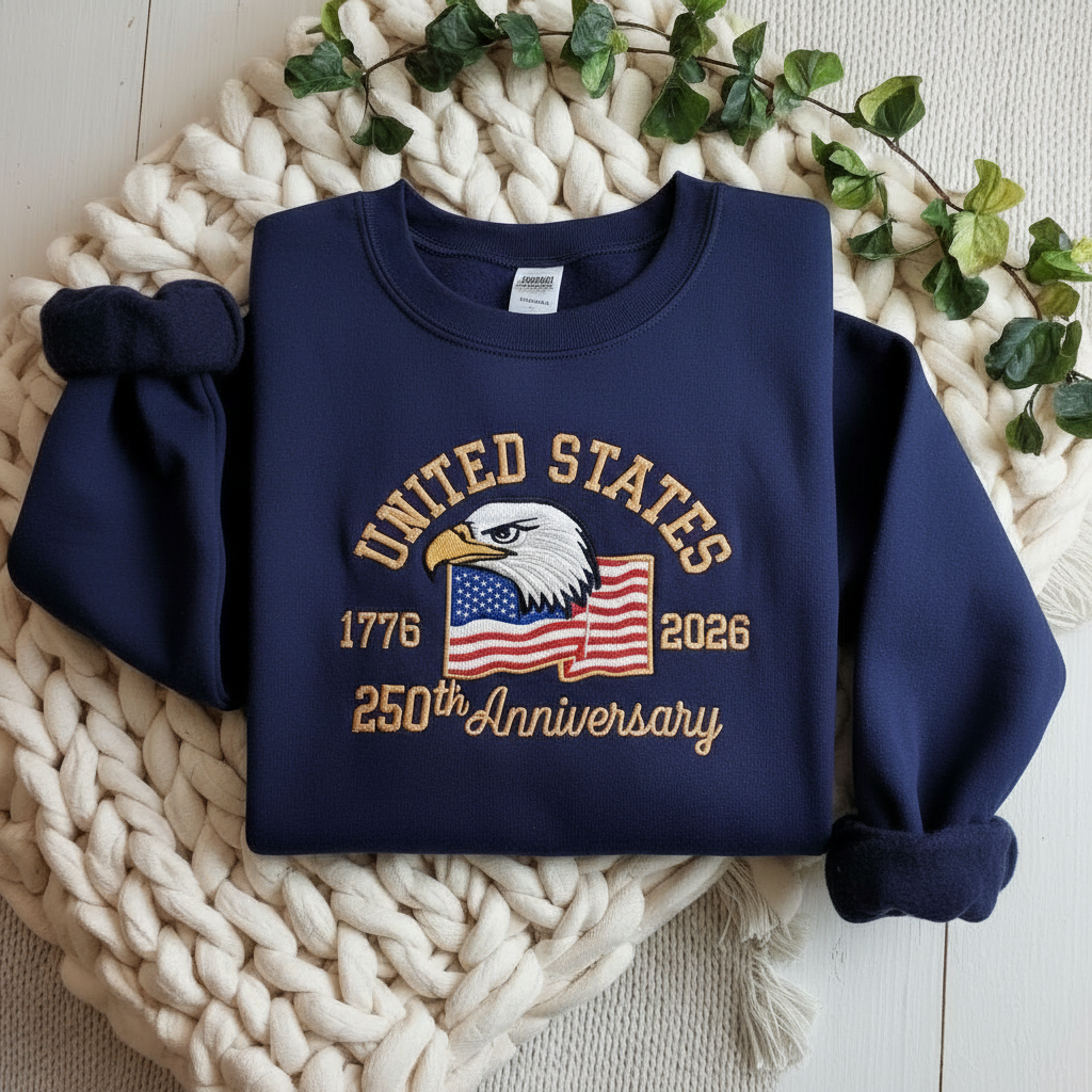 Embroidered American 250th Anniversary Sweatshirt – USA 250 Shirt | Independence Day USA 1776 Flag Sweatshirt
