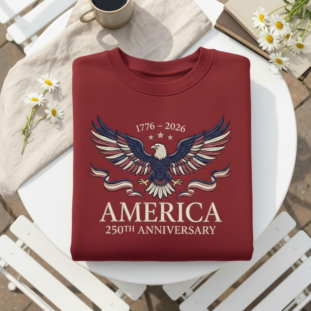 Embroidered Patriotic Sweatshirt, Bald Eagle, 250th Anniversary
