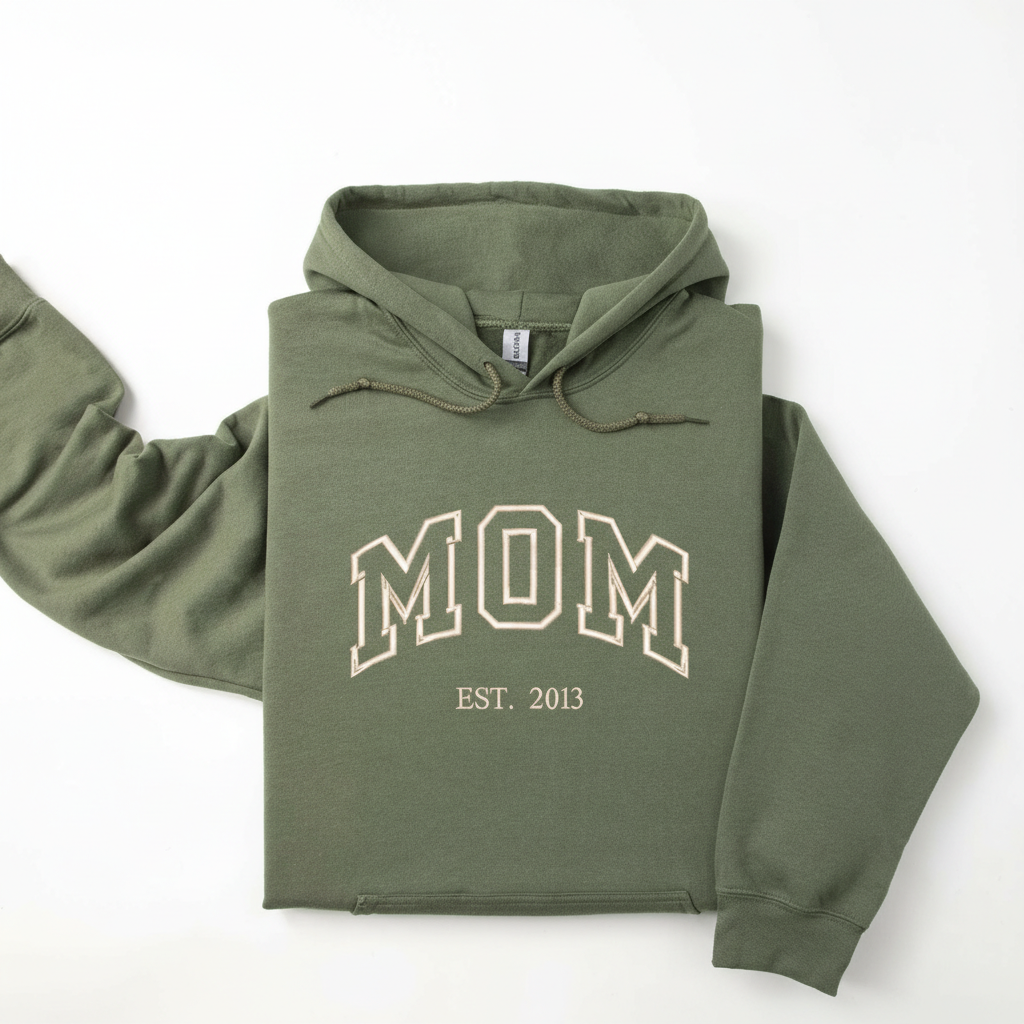 Custom Embroidered Sweatshirt, Personalized Name on Sleeve with Heart, Sweater with Date, Grandma Gift for New Mom, Meaningful Christmas Gift
