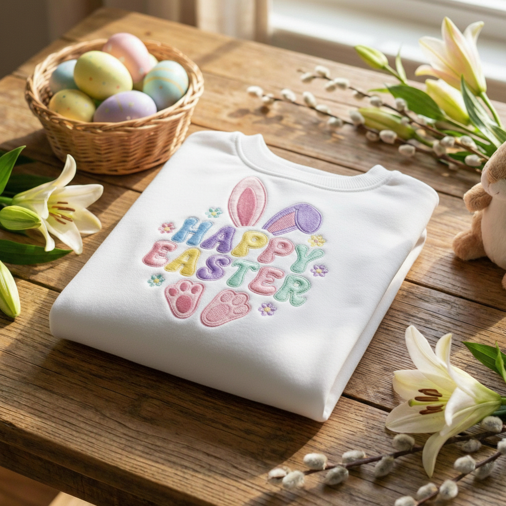 Embroidered Happy Easter Day, Toddler Cozy Bunny Sweatshirt