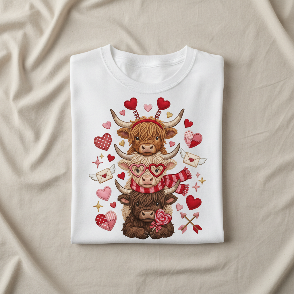 Highland Cow Embroidered Christmas Sweatshirt – Cute Holiday Farm Cow with Lights, Cozy Country Crewneck