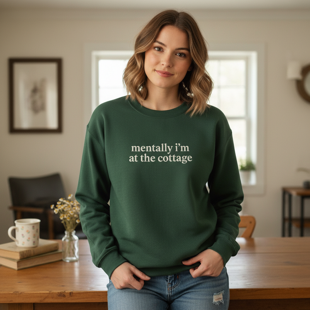 Embroidered “Mentally I’m At The Cottage” Sweatshirt – Heated Rivalry Hockey Romance, LGBT Crewneck, Hockey Fan Gift