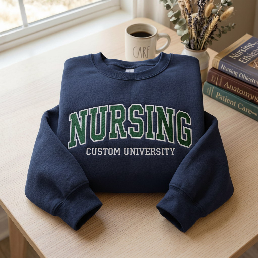 Embroidered Custom University Sweatshirt, Embroidered Student School SweatShirt, Personalized Campus Gift, Registered Tees