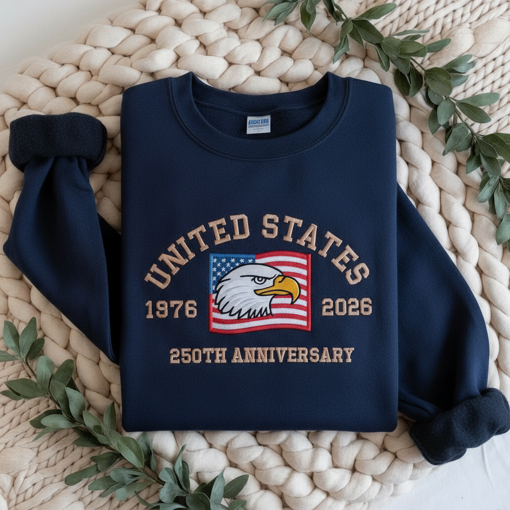 Embroidered American 250th Anniversary Sweatshirt – USA 250 Shirt | Independence Day USA 1776 Flag Sweatshirt