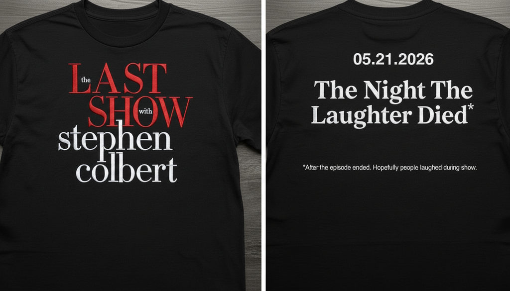 Embroidered The Last Show with Stephen Colbert 2026 Shirt, Funny Talk Show Parody T-Shirt, Late Night Humor Tee, Custom Stitch Meme Shirt, Comedy Fan Gift