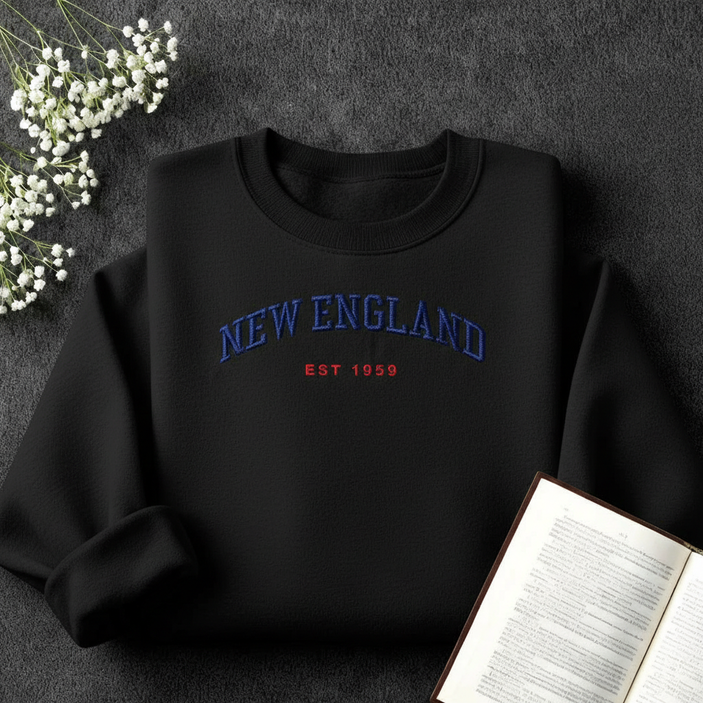 Embroidered New England Football Crewneck – Vintage Game Day Sweatshirt | Cozy Retro College Style Fall Pullover (Unisex)