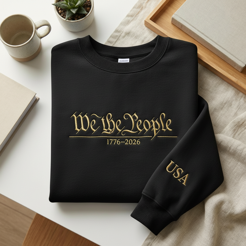 We the People 1776-2026 Embroidered Sweatshirt, US Constitution Bicentennial Shirt, Patriotic Freedom Hoodie, America History Tee