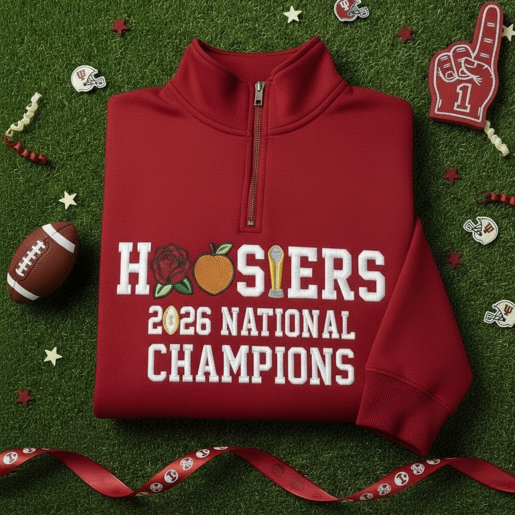 Indiana Champions 2026 Embroidered Quarter Zip Sweater, Trophy Inspired Sweatshirt, Unisex Hoosiers Pride Pullover, Indiana Fan Wear