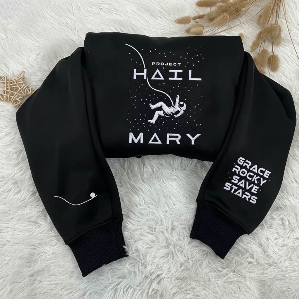 Embroidered Project Hail Mary Rocky Astronaut Space Sweatshirt, Project Hail Mary Inspired Graphic Tee, Cute Astronomy Gift for Her