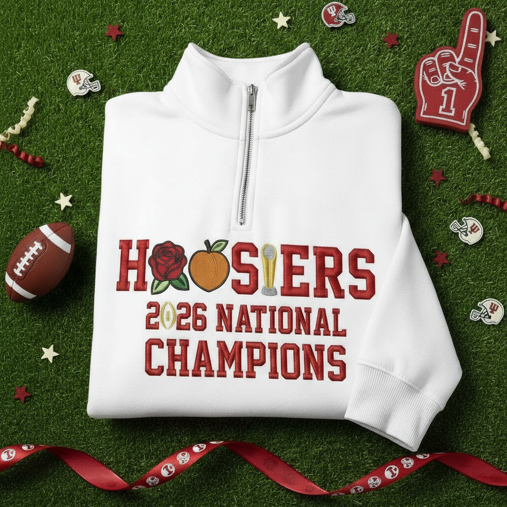 Indiana Champions 2026 Embroidered Quarter Zip Sweater, Trophy Inspired Sweatshirt, Unisex Hoosiers Pride Pullover, Indiana Fan Wear