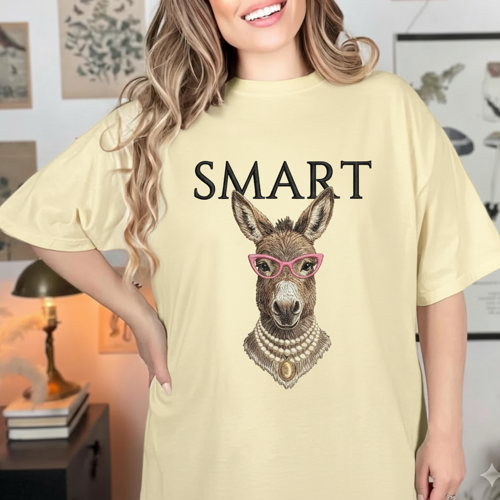 Smart Donkey Embroidered Shirt, Funny Smart Ass Sweatshirt, Cute Animal Meme T-Shirt, Sarcastic Humor Tee, Unique Embroidery Gift for Animal Lovers