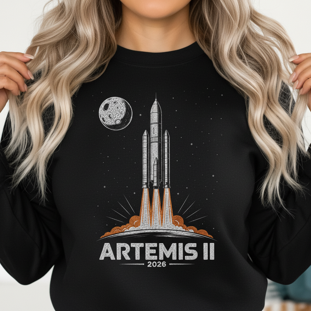 Artemis 2 Embroidered Shirt, NASA Moon Mission Tee, Space Exploration Graphic, Rocket Launch Apparel, Unisex Gift