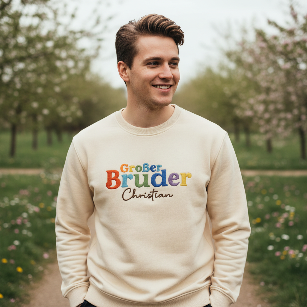 Personalized Big Brother Shirt for Kids, “Großer Bruder” Embroidered T-Shirt & Sweatshirt, Custom Name Gift for Boys, Sibling Announcement